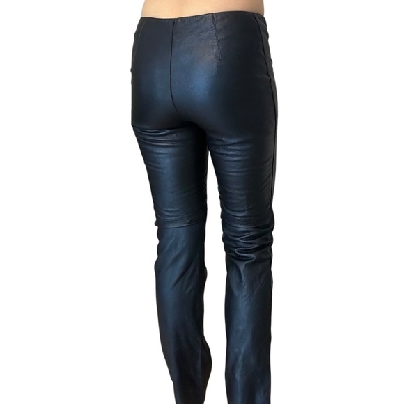 Y2K Bebe Vintage Genuine Leather Pants Blue Metallic Straight Leg Size 4 Small - Picture 1 of 4